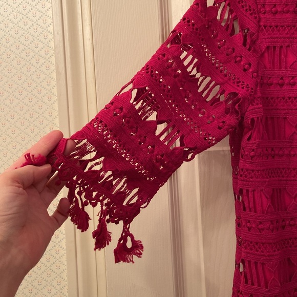 Junco Y Arena Dress Pink Embroidered Lace 3/4 Sleeves Fringe WM SZ 40 Medium 💖 - Picture 6 of 14
